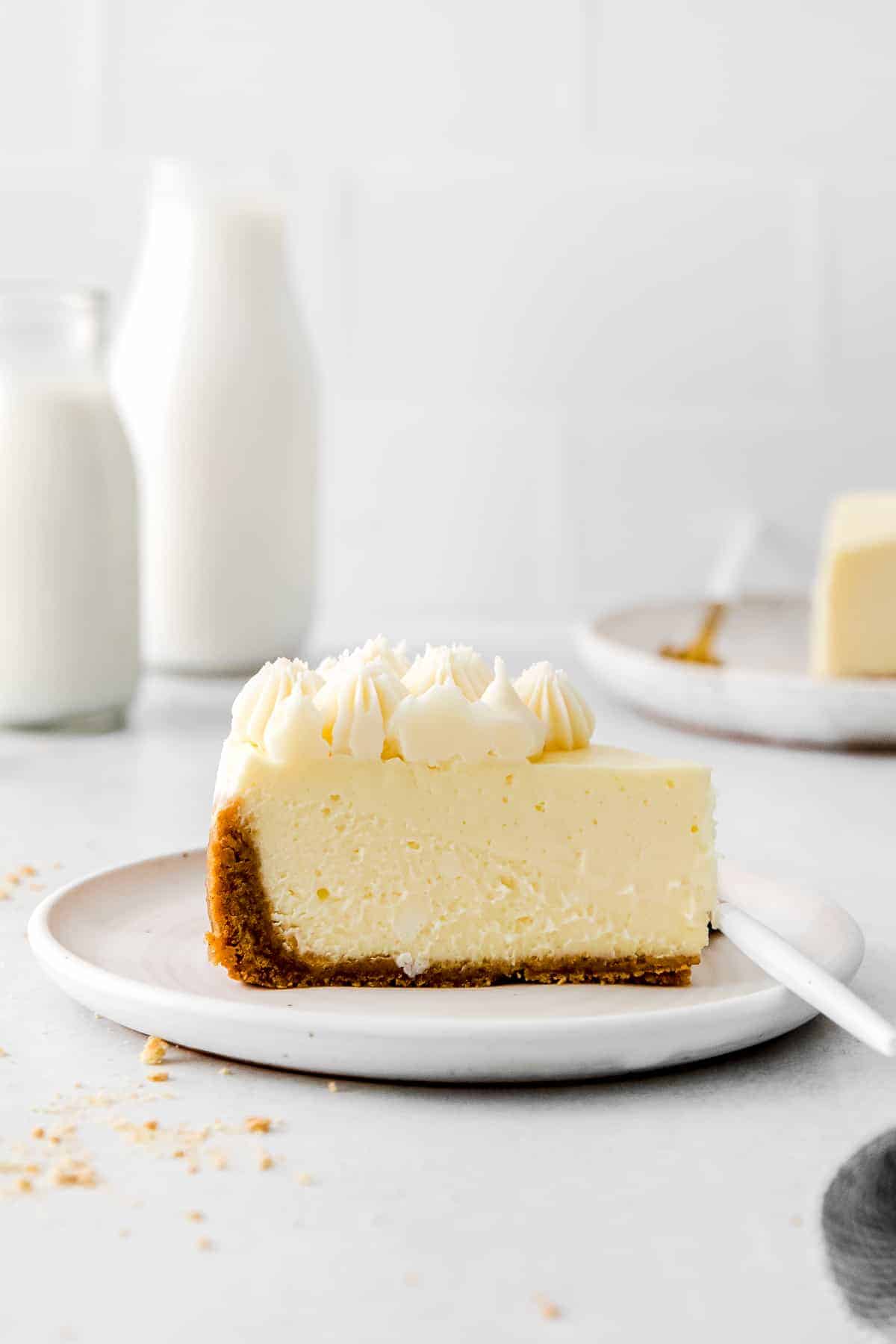 slice of instant pot cheesecake on a plate