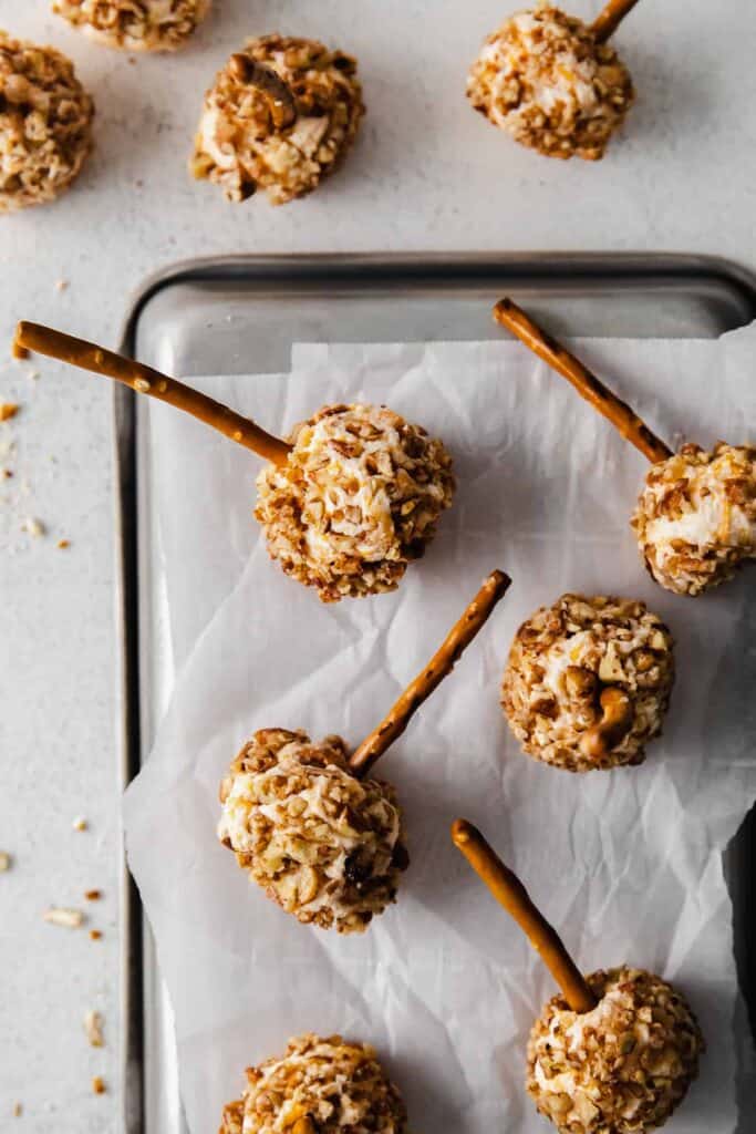 cheese ball bites on a piece of parchment paper