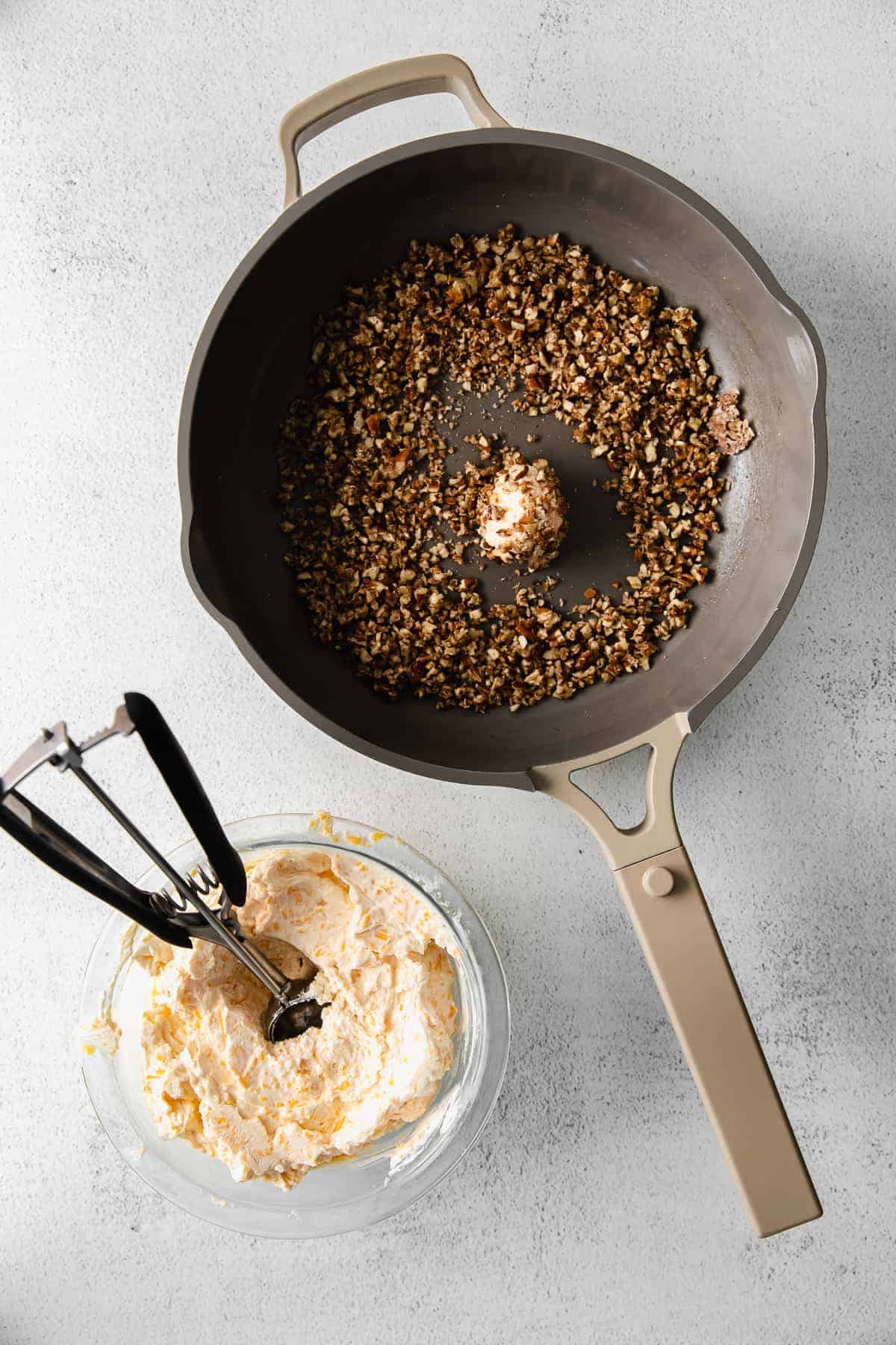 candied pecans in a skillet