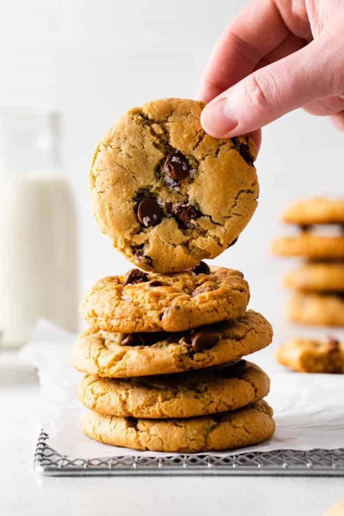 cream cheese chocolate chip cookies stacked 5 high