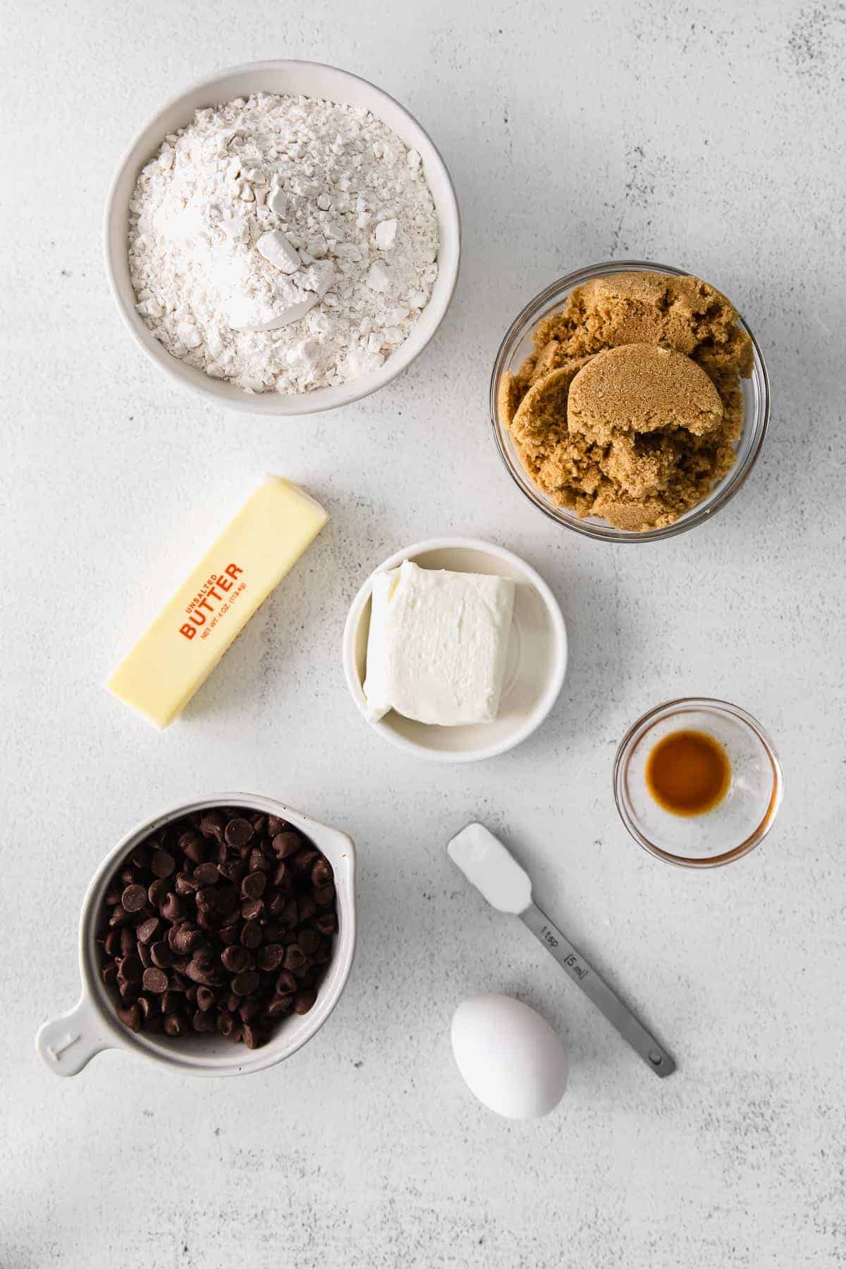 ingredients for cream cheese chocolate chip cookies 