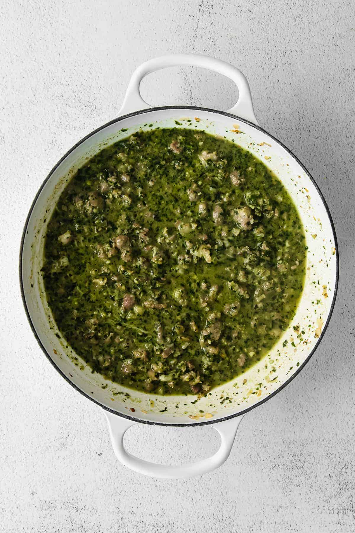 pesto sauce in Dutch oven