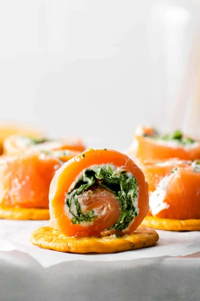 salmon pinwheel on cracker