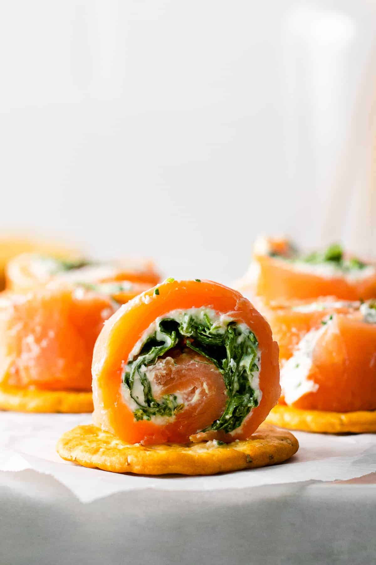 salmon pinwheel on cracker