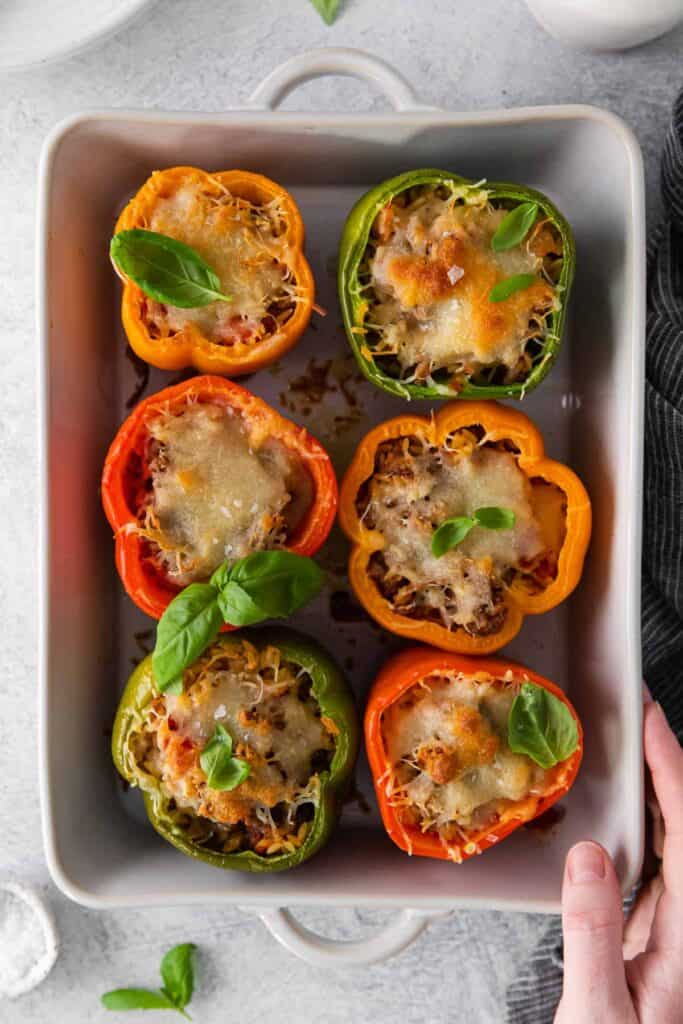 stuffed pepper in casserole dish