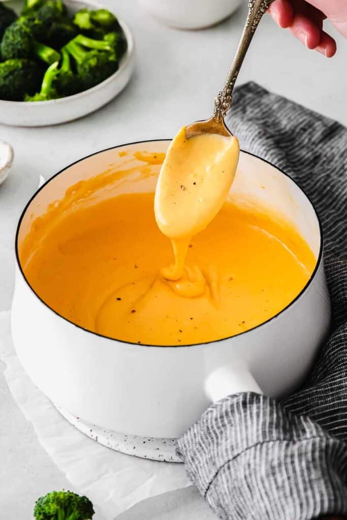 Cheese sauce in a bowl.