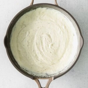 creamy sauce in a skillet.