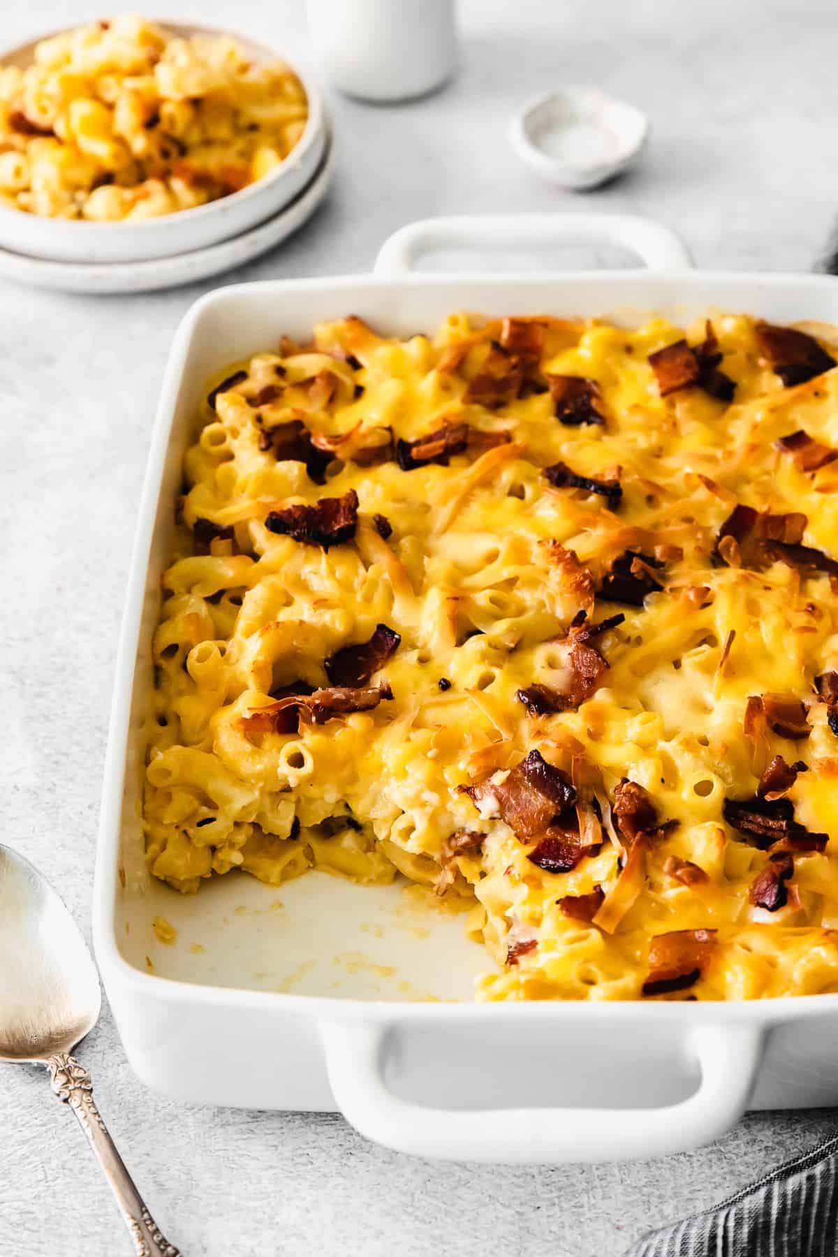 Make and cheese in a casserole dish. 