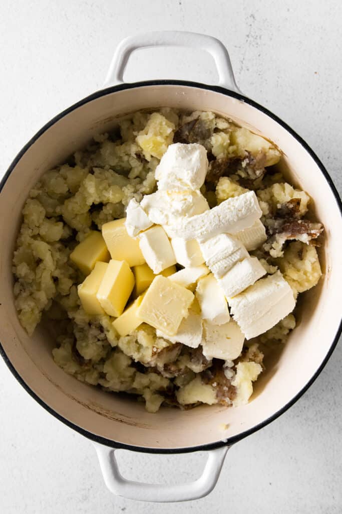 Cheesy mashed potatoes with butter and cream cheese. 