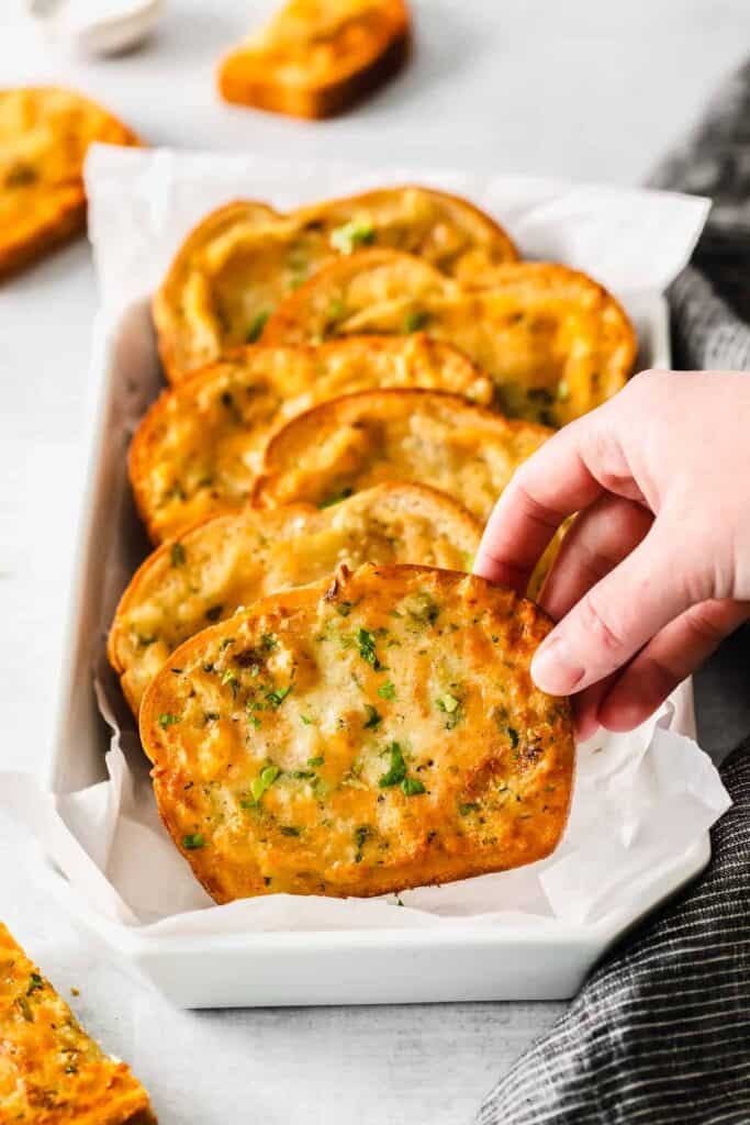 air fryer textas toast in a serving tray