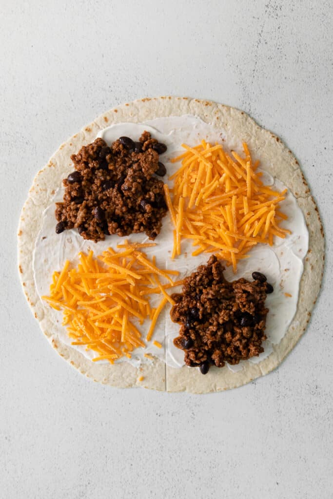 beef and cheese on tortilla