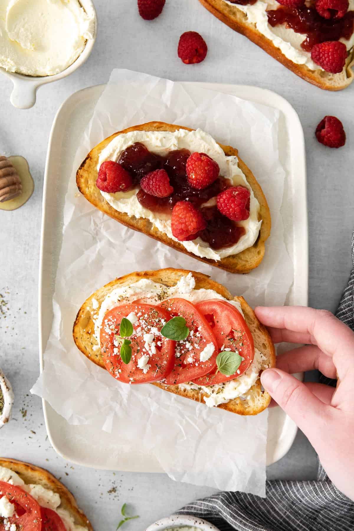 two slices of mascarpone toast on a plate