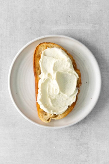 a mascarpone toast topped with whipped cream.
