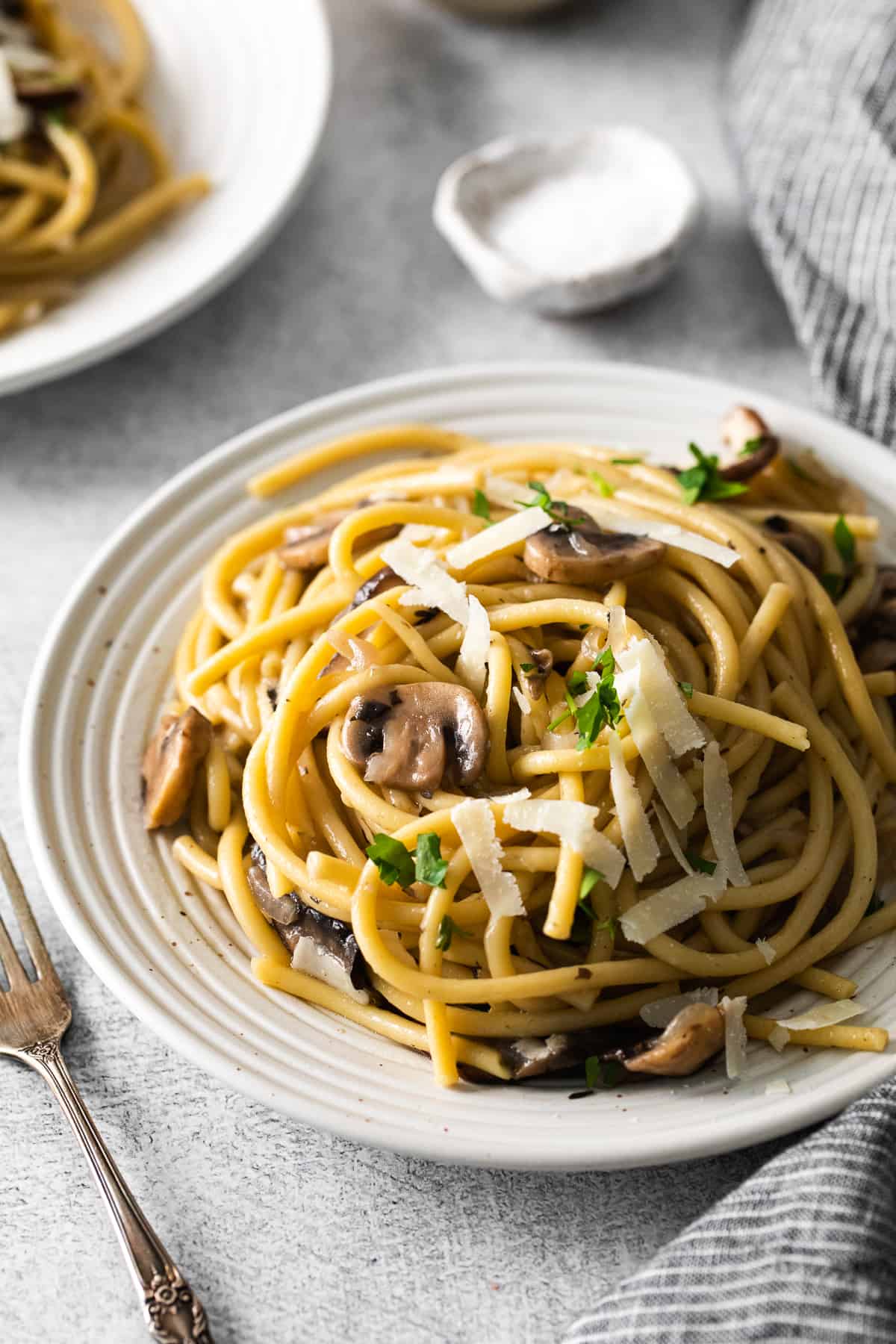 mushroom pasta on a plate