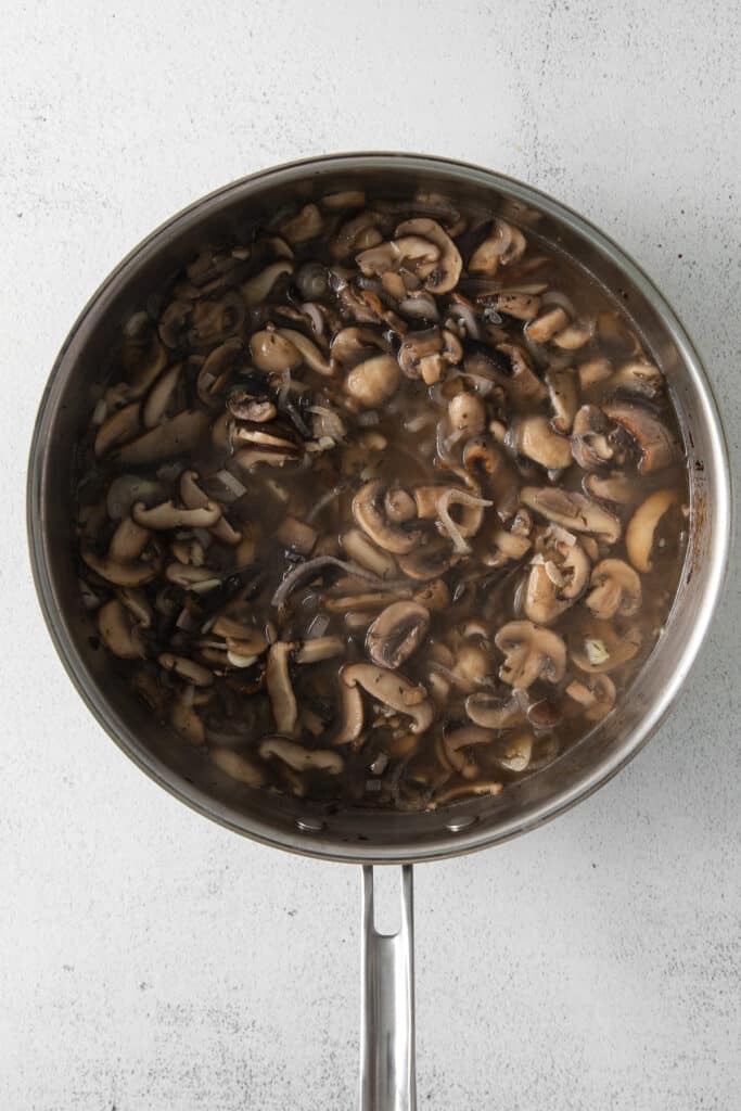 mushroom pasta sauce in skillet