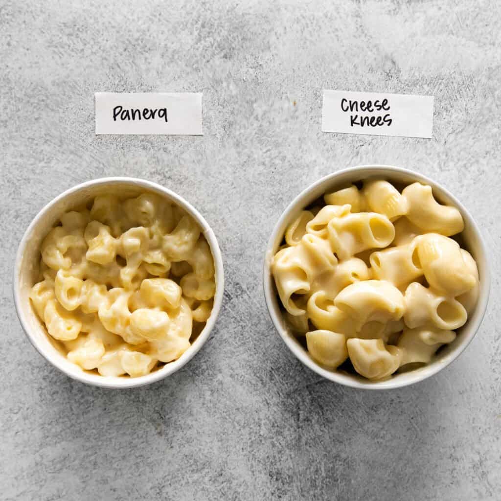 2 mac and cheeses next to eachother.
