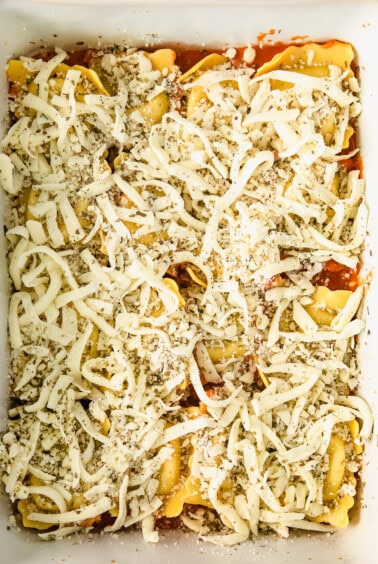 Read to bake ravioli casserole.