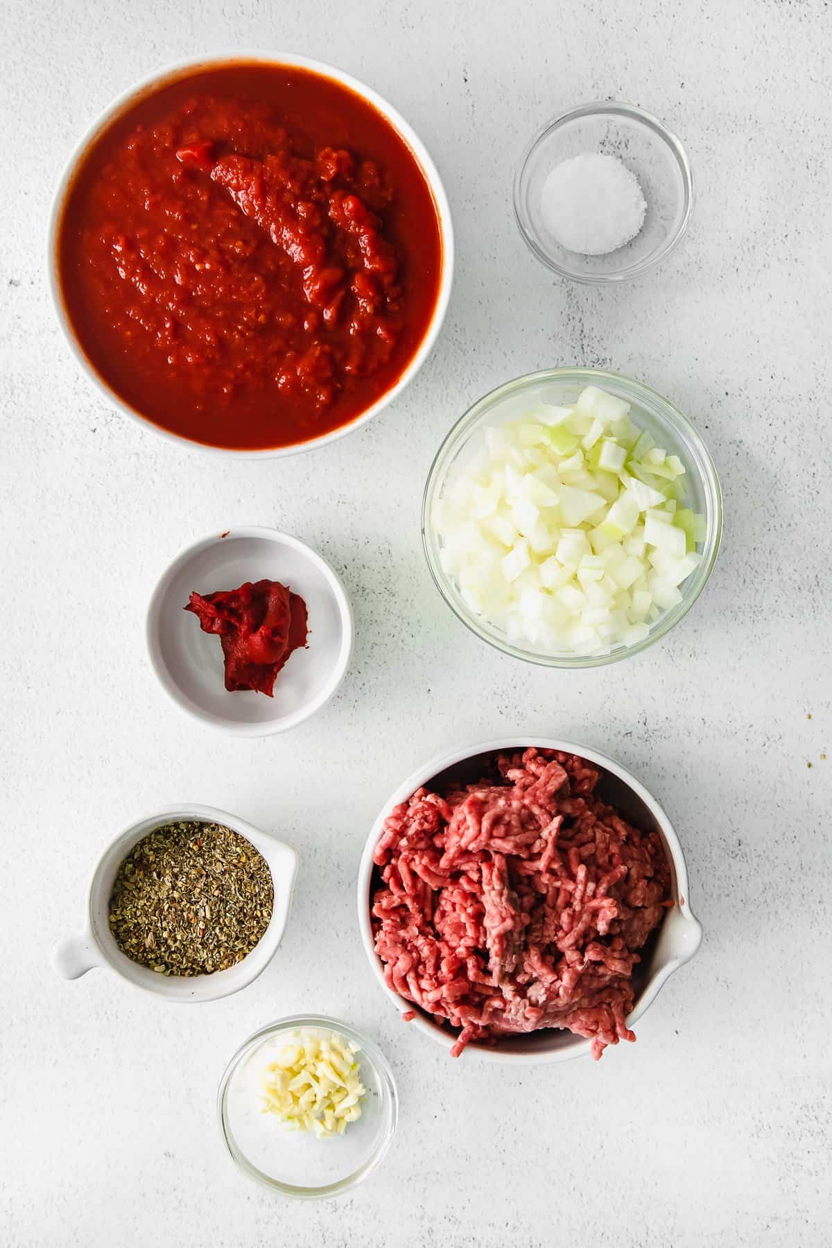 Ingredients for meat sauce.
