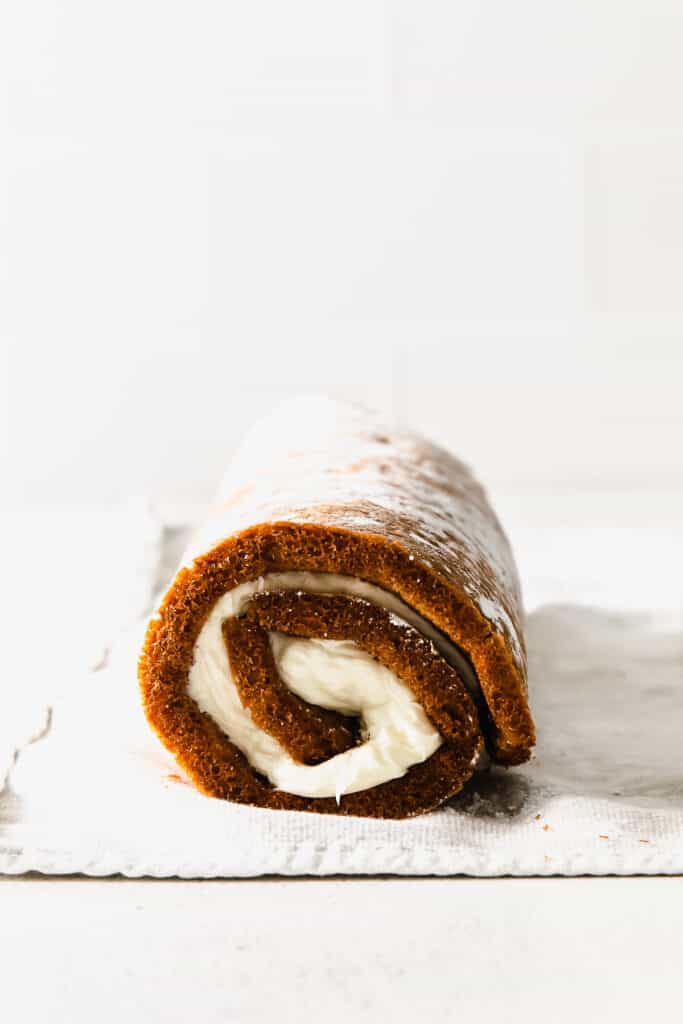 carrot cake roll before it is sliced
