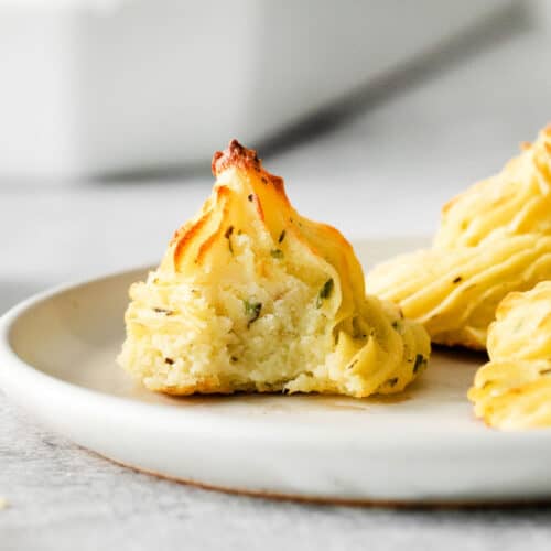 Duchess potato on a plate.