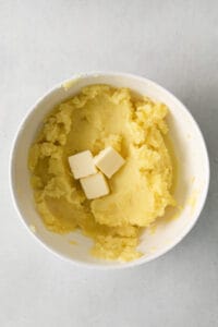 Duchess potatoes mashed in a bowl.