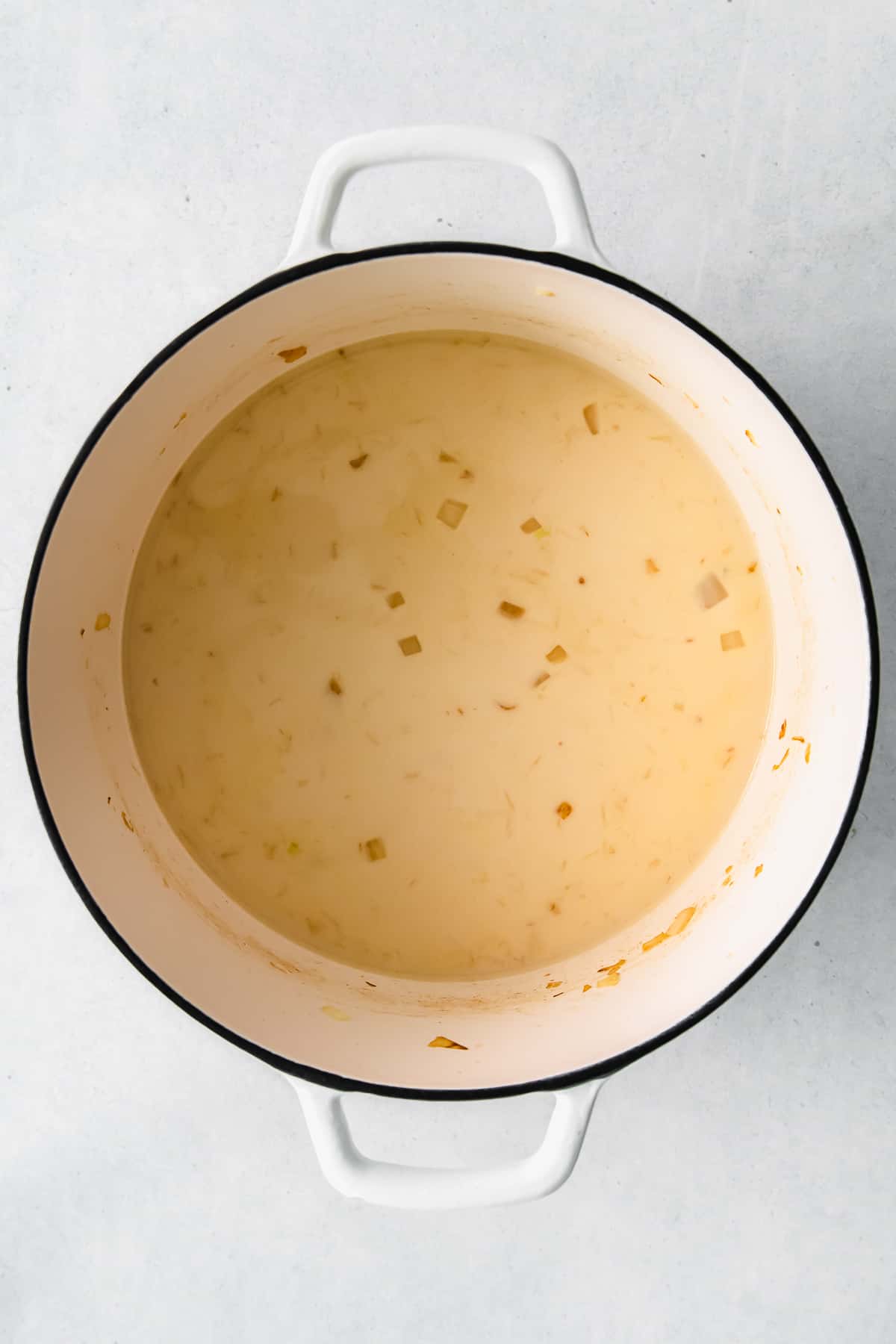 Pasta sauce that has heavy cream in the Dutch oven.