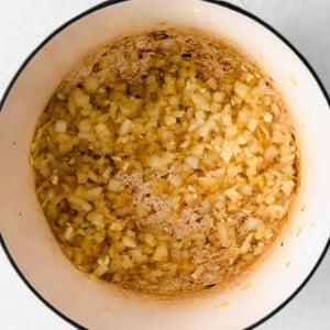 Sautéing onions in a dutch oven.