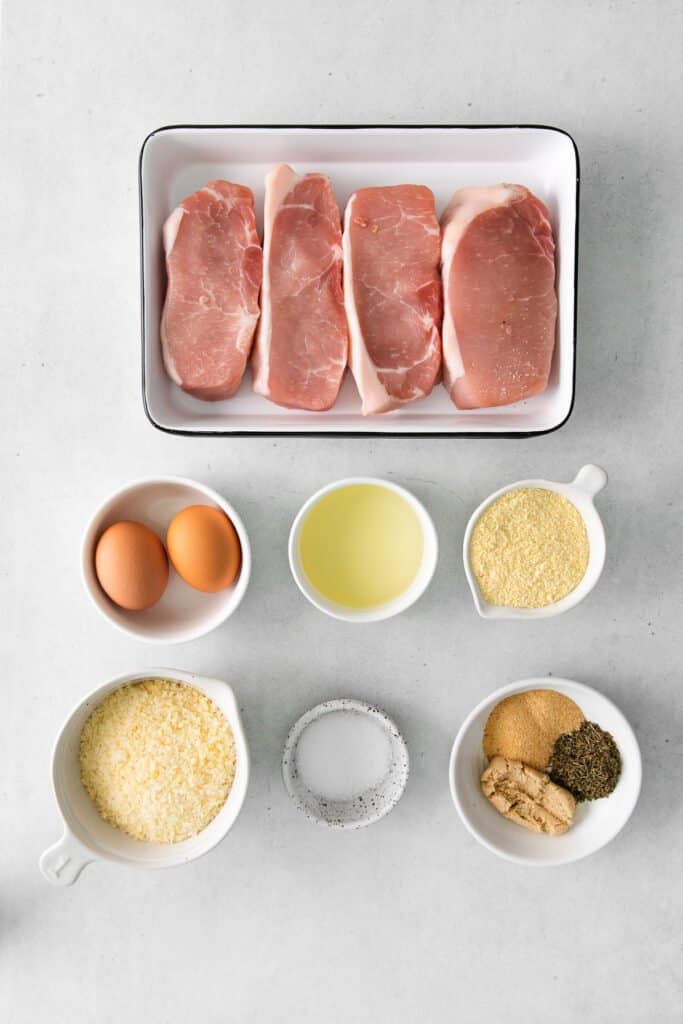 Ingredients for parmesan pork chops. 