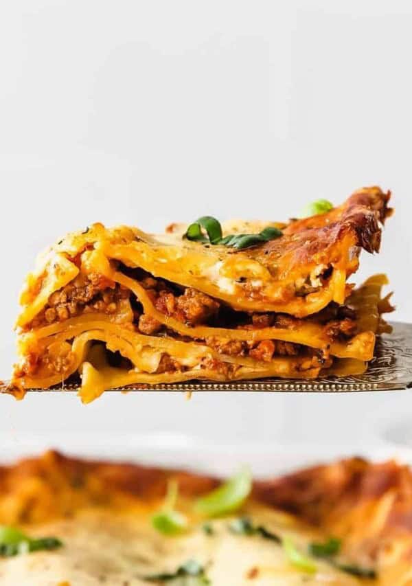 a spatula of Bechamel Lasagna
