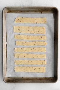 crackers cut on baking sheet.