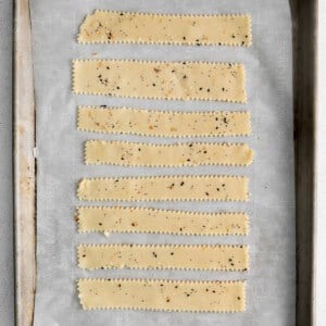 crackers cut on baking sheet.