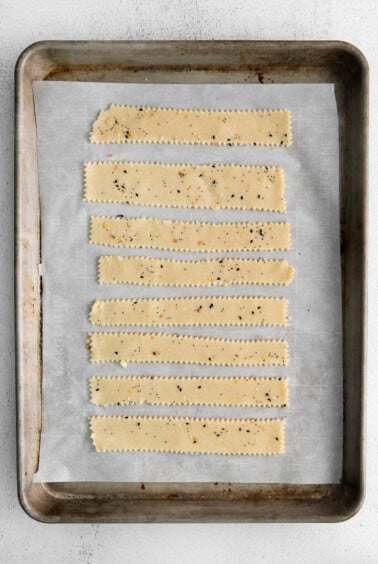 crackers cut on baking sheet.