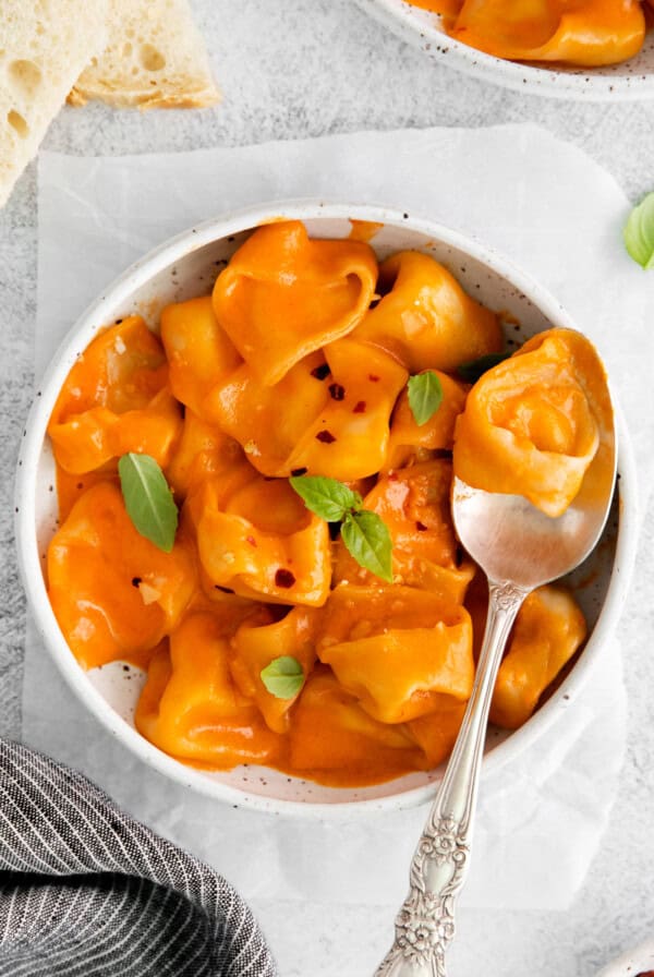 Cheese tortellini with vodka sauce.