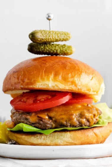 Cheeseburger on a plate.