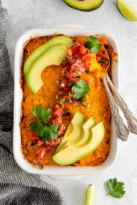 sweet potato casserole with avocado and cilantro.