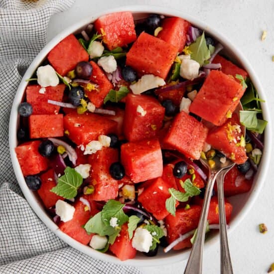 watermelon salad in bowl.