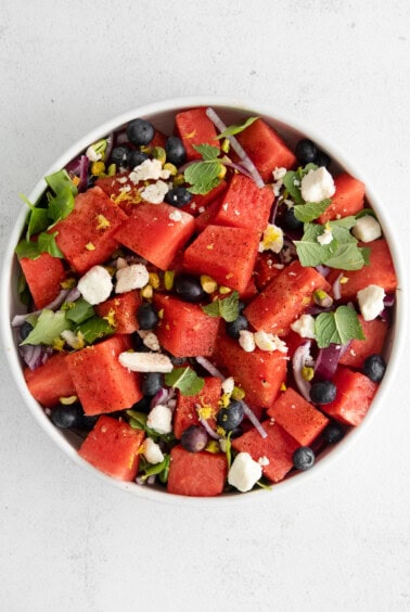 watermelon salad in bowl.