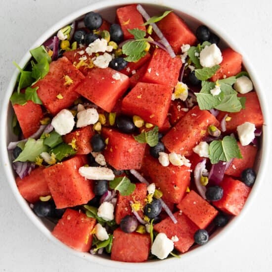 watermelon salad in bowl.