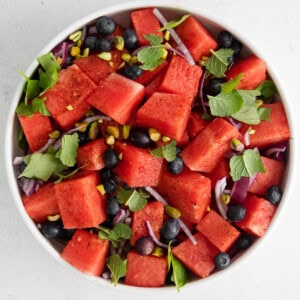 watermelon salad in bowl.