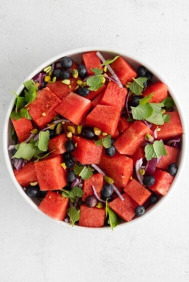 watermelon salad in bowl.