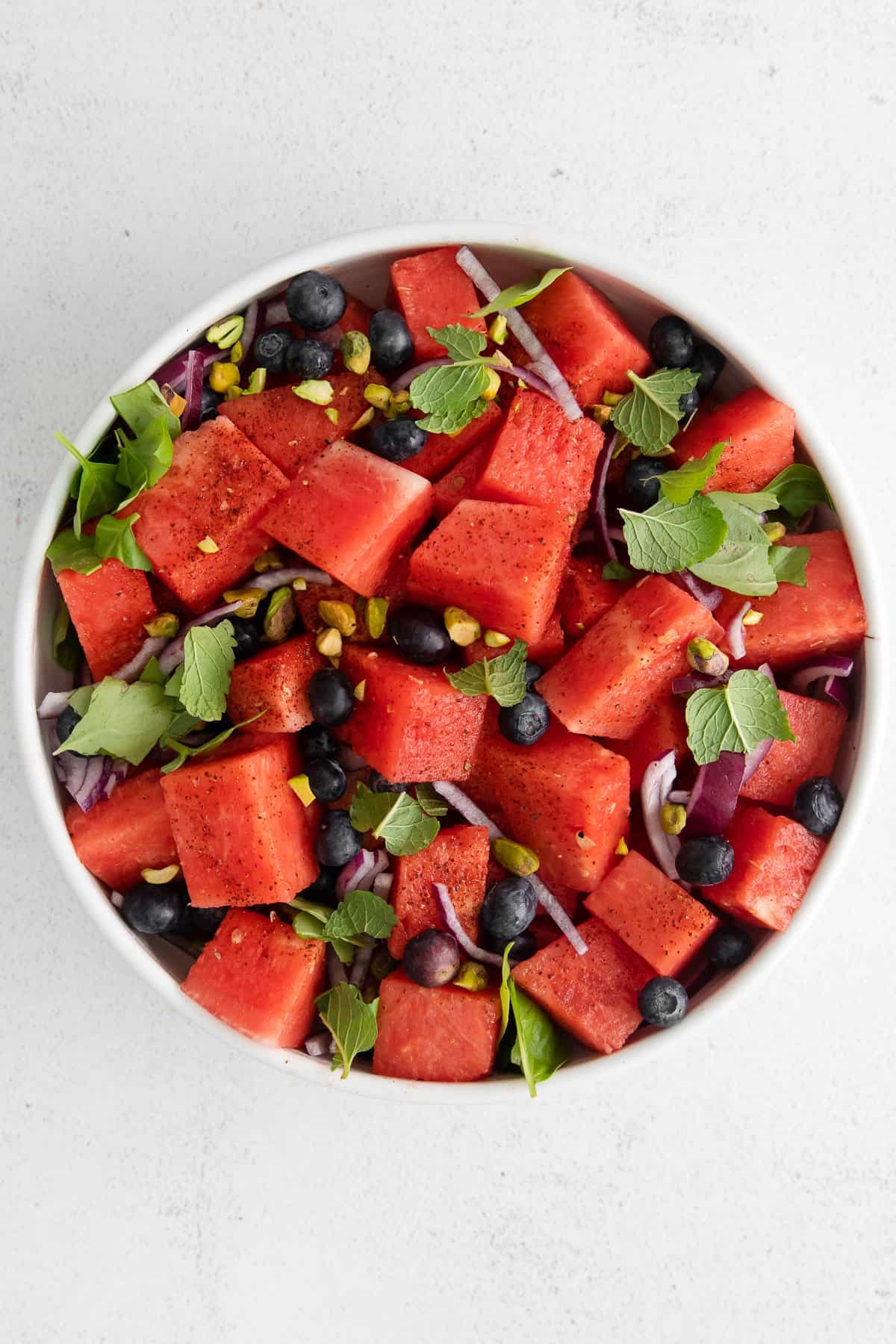 watermeon salad in bowl.