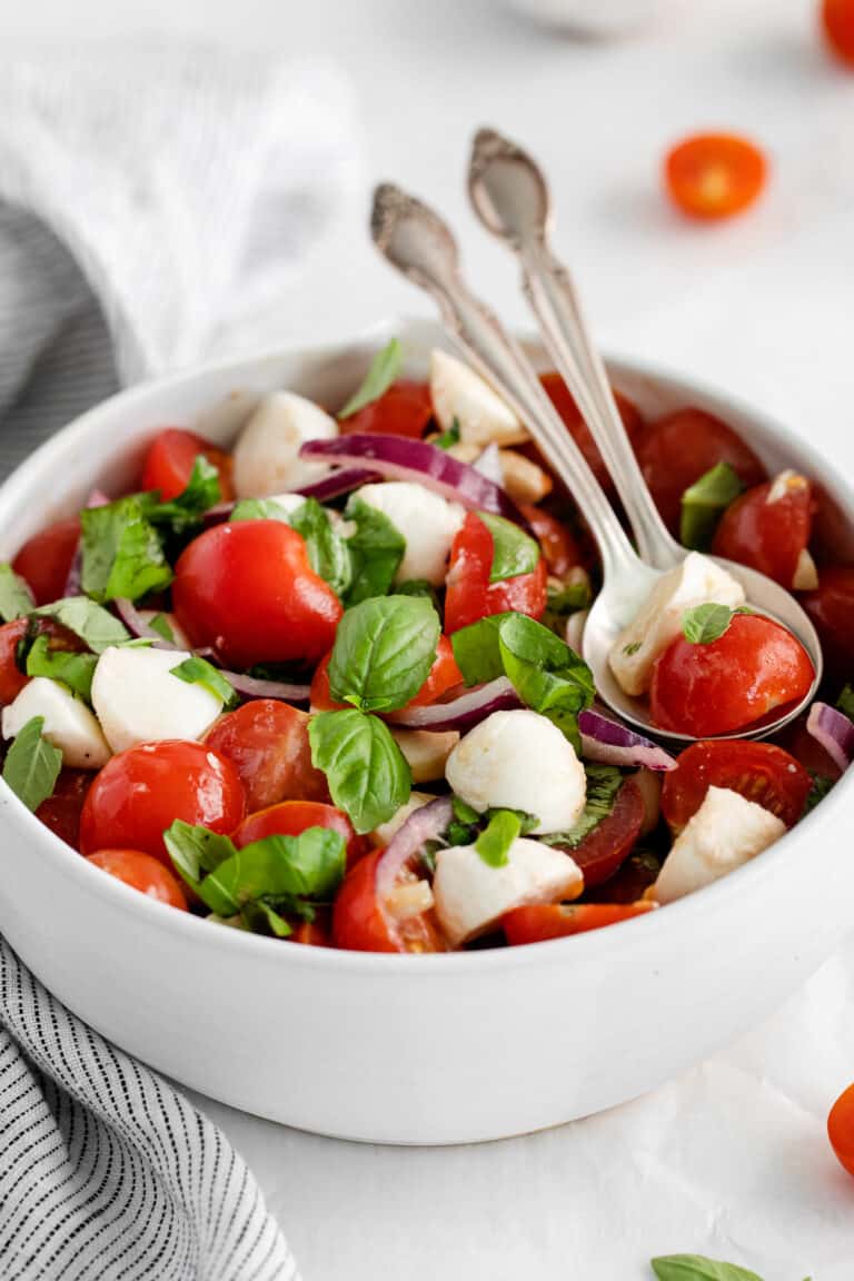 Tomato Mozzarella Salad (with fresh basil!) - The Cheese Knees