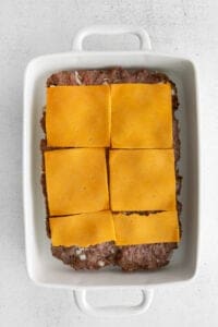 meat and cheese in dish.