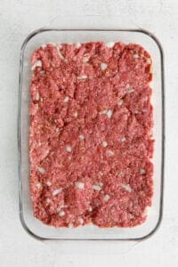 meat in casserole dish.