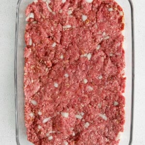 meat in casserole dish.