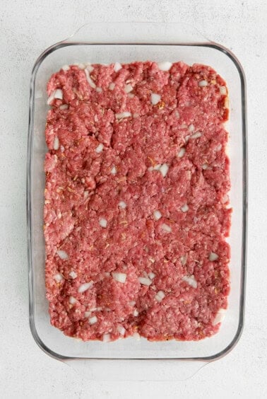 meat in casserole dish.