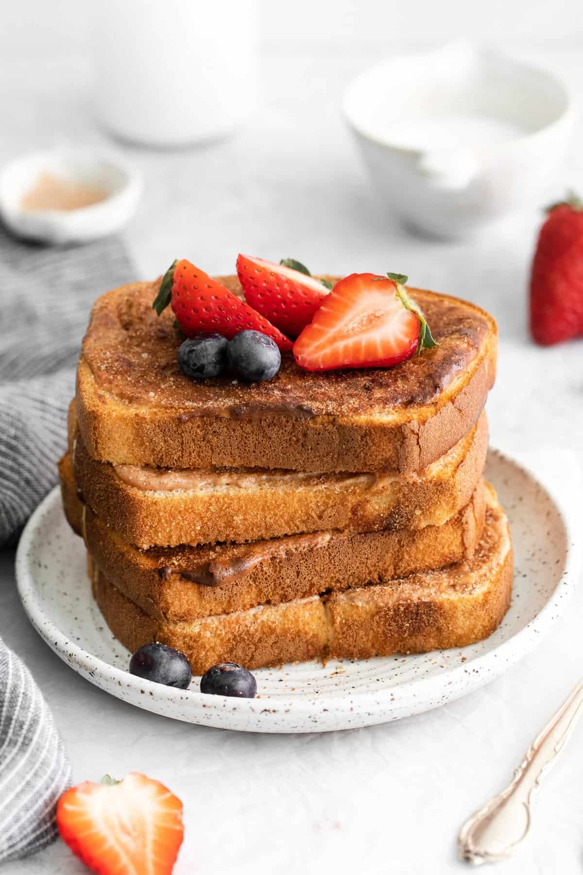 Stack of cream cheese toast.