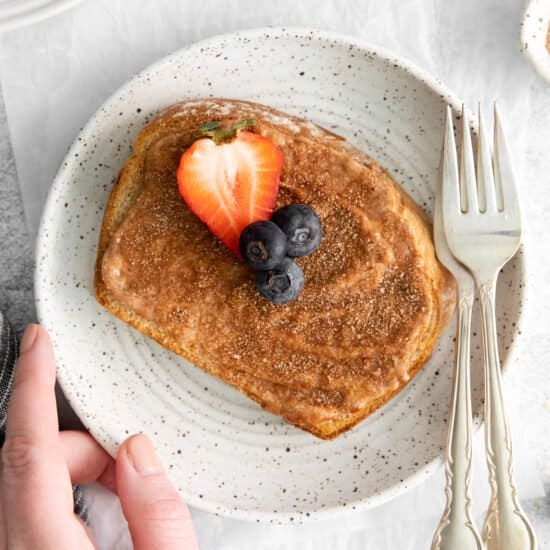 cream cheese toast on plate.