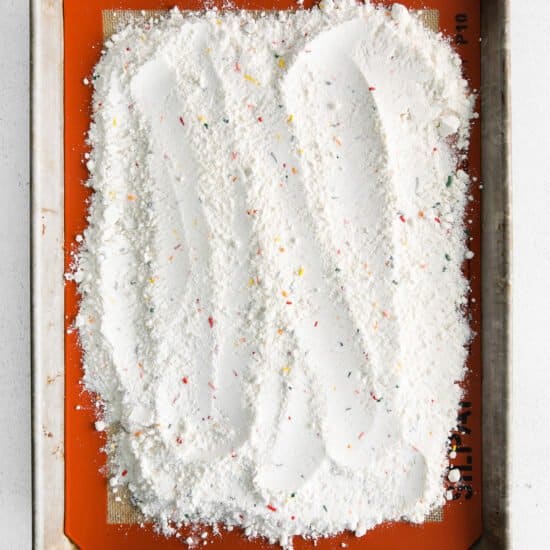 cake mix on baking sheet.