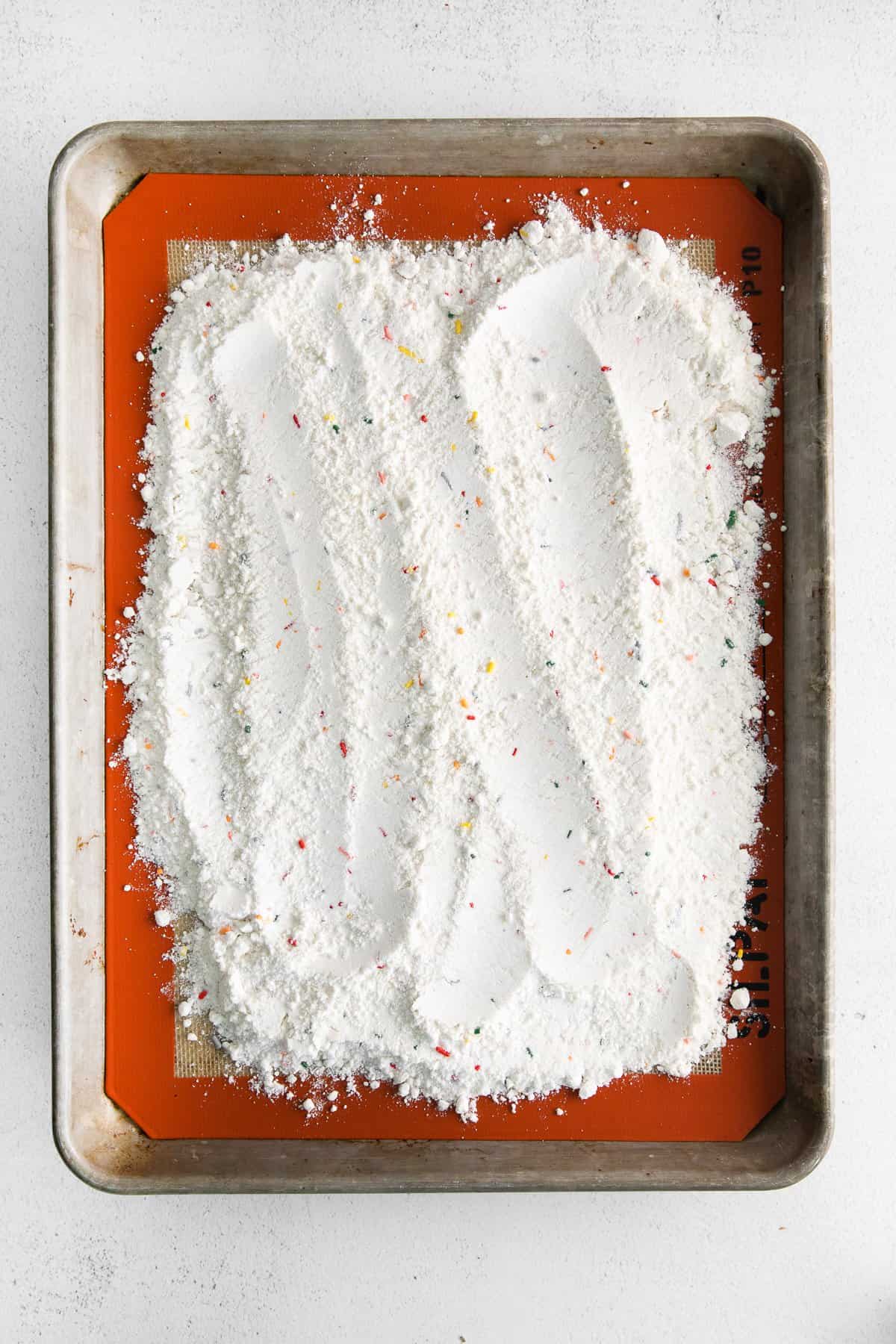 cake mix on baking sheet.